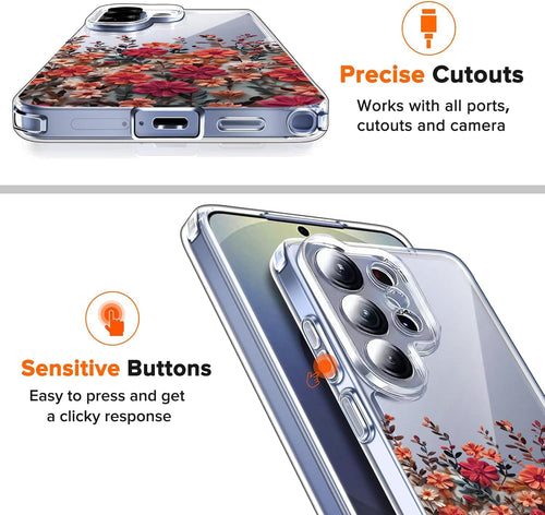 Samsung Galaxy S26 Ultra Case Clear Floral | Cute Flower Design Women Slim Soft TPU Cover with Camera Protection Anti Yellowing