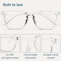 Clear Blue Light Glasses for Computer & Gaming - Anti UV Ray Lenses