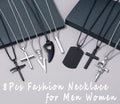 8 Pcs Necklace for Men, Mens Necklaces Jewelry Set, Black and Silver Stainless S