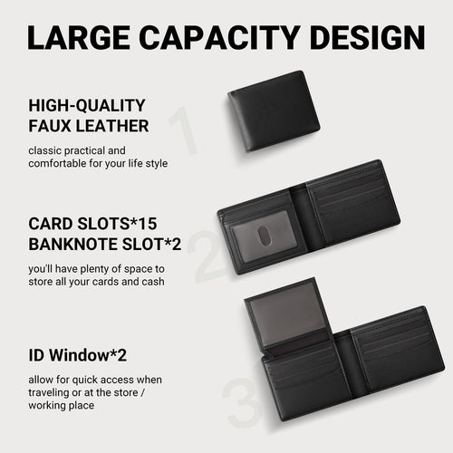 Wallet For Men RFID Blocking Black Wallets Bifold Faux Leather Card Holder Front