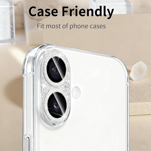 17 Camera Lens Protector — 9H Tempered Glass Bling Glitter Full Cover, Silver