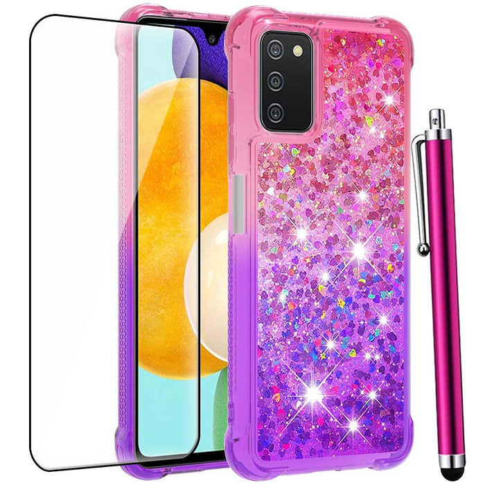 for Samsung Galaxy A03S Case with Glass Screen Protector for Women Girls,Glitter