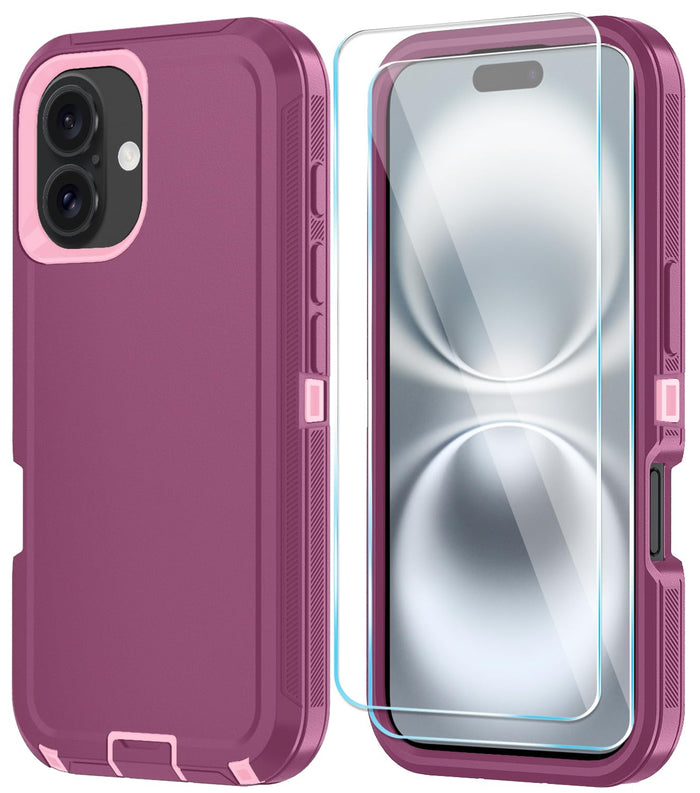 With Iphone 16 Case With Hd Screen Protector, [2 In 1 ] Heavy Duty Protection Ph