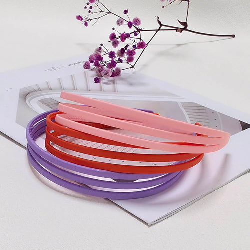 6pcs Colorful Plastic Headbands Set for Girls Women, thin Hairband with inner te