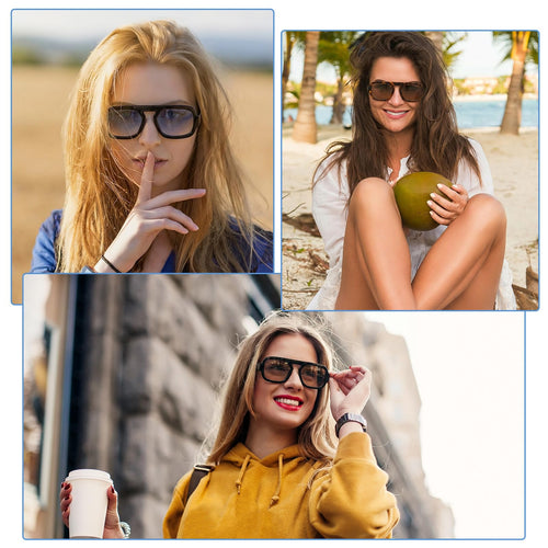 Pack Retro Square Aviator Sunglasses for Women Men 70s Fashion Sun Glasses wit