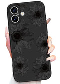 iPhone 16 Case 6.1 Inch - Women Girls Sunflower Cute Black Frosted Slim Fit