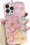 Iphone 15 Pro Case, Colorful Retro Oil Painting Printed Flower Laser Glossy Patt
