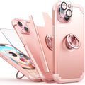 iPhone 14 Case with Screen Protector + 360°Ring Holder Stand + Camera Lens P