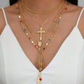 Layered Gold Cross Necklaces for Women Trendy, Bohemian Bead Pearl Y Long Pendan