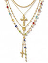 Layered Gold Cross Necklaces for Women Trendy, Bohemian Bead Pearl Y Long Pendan