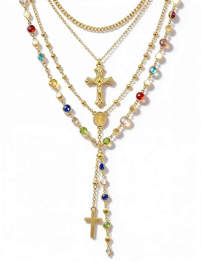 Layered Gold Cross Necklaces for Women Trendy, Bohemian Bead Pearl Y Long Pendan