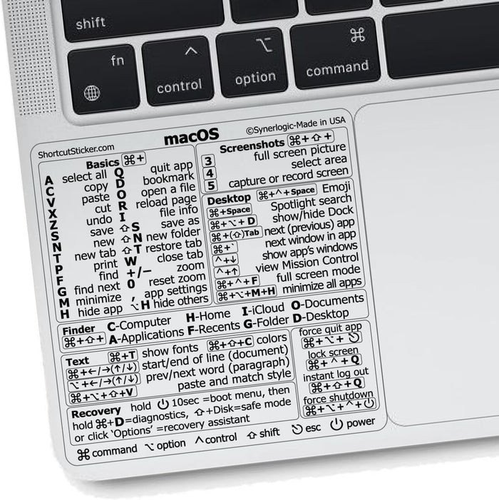 OS Shortcuts Sticker for Air/Pro | Keyboard Stickers for macOS | Laminated V