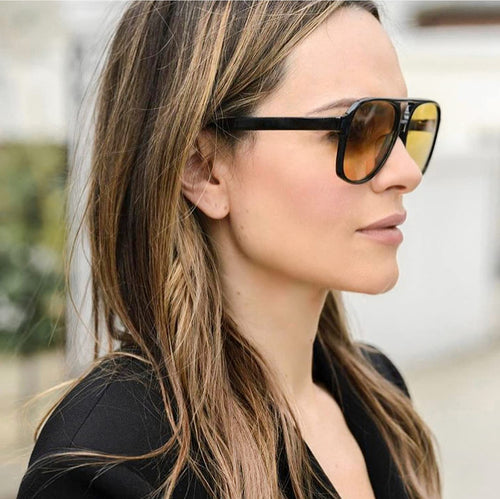 Aviator Sunglasses for Women Men 70s Glasses Retro Oversized Yellow Lens