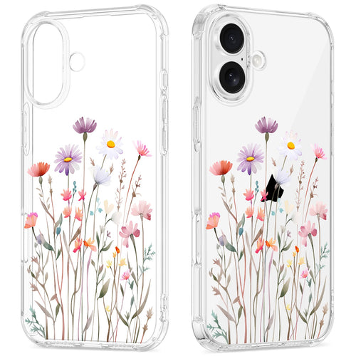 Clear Case for iPhone 16 for Women Girls,Cute Flowers Design Phone Cover,