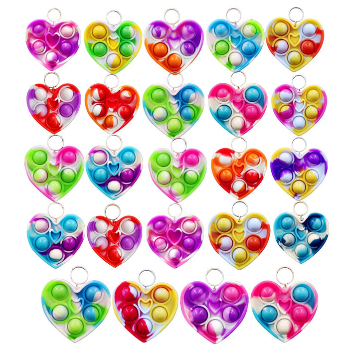 packs Bulk heart shape Mini Pop Fidget Key Chain,For Kids Him Her Gifts Toys