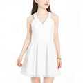 Crystal Dolls White Sleeveless V Neck Short Fit + Flare Dress Juniors 5