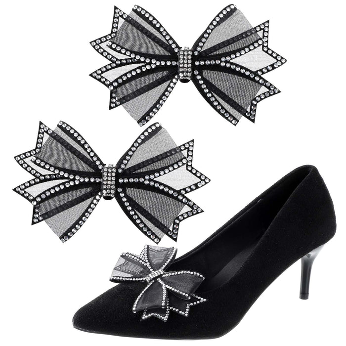 Clips for Women Dress Shoes 2 Pieces Mesh Bow Rhinestone High Heel Shoe Clips Re