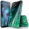 Compatible with Samsung Galaxy A50 Phone Case, Marble Green | with Tempered Glas