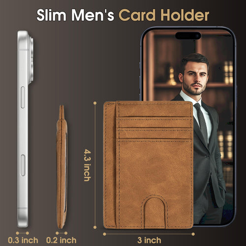 Slim Minimalist Wallet for Men,Front Pocket Wallet RFID Blocking Small Thin Cred