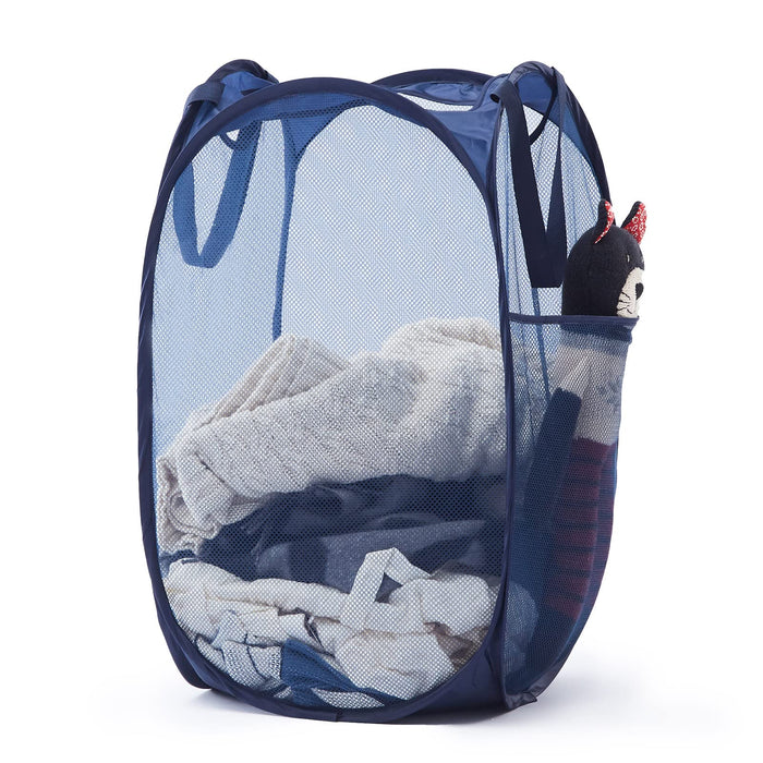 Pop-Up Laundry Basket — Mesh Hamper with Handles & Side Pocket for Dorm, Bathroo