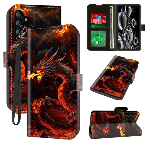 Samsung Galaxy S24 FE Wallet Case — Red Dragon Folio Leather with Card Holder, Wrist Strap & Kickstand, Magnetic Shockproof Protective Cover for