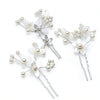 Inc 3-Pc. Silver-Tone Imitation-Pearl Flower Hair Pin Set