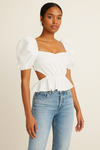 WAYF Womens Annalise Cut-Out Cropped Peplum Top, Size Large