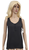BCX Chiffon Front Knit Back Henley Tank, Black, Size Small