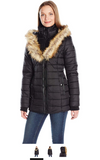 Noize Women's Ivy Large Faux Fur Collar Coat with Hood and Storm Cuffs, Black, M