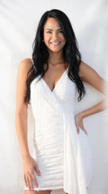 Lulus Primped to Perfection White Floral Burnout Chiffon Ruched Dress, Large