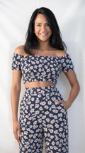 Lulus Flirty Flowers Navy Floral Print Smocked Two-Piece Jumpsuit, Size Large