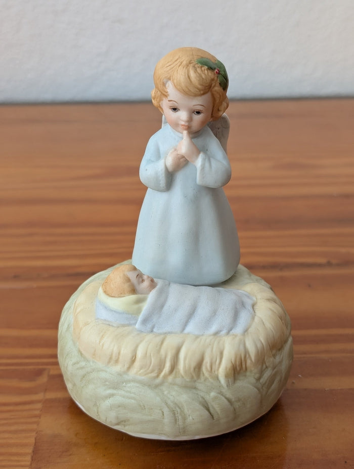 Angel with Baby Jesus from Unknown -  Holiday Decor (Ceramic, Porcelain Figurine, Traditional, Religious, Light Blue, Cream, Gold, Green)