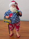 Coastal / Tropical Santa from Unknown -  Holiday Decor (Resin, Fabric Figurine, Coastal, Tropical, Whimsical, Red, White, Blue, Green)