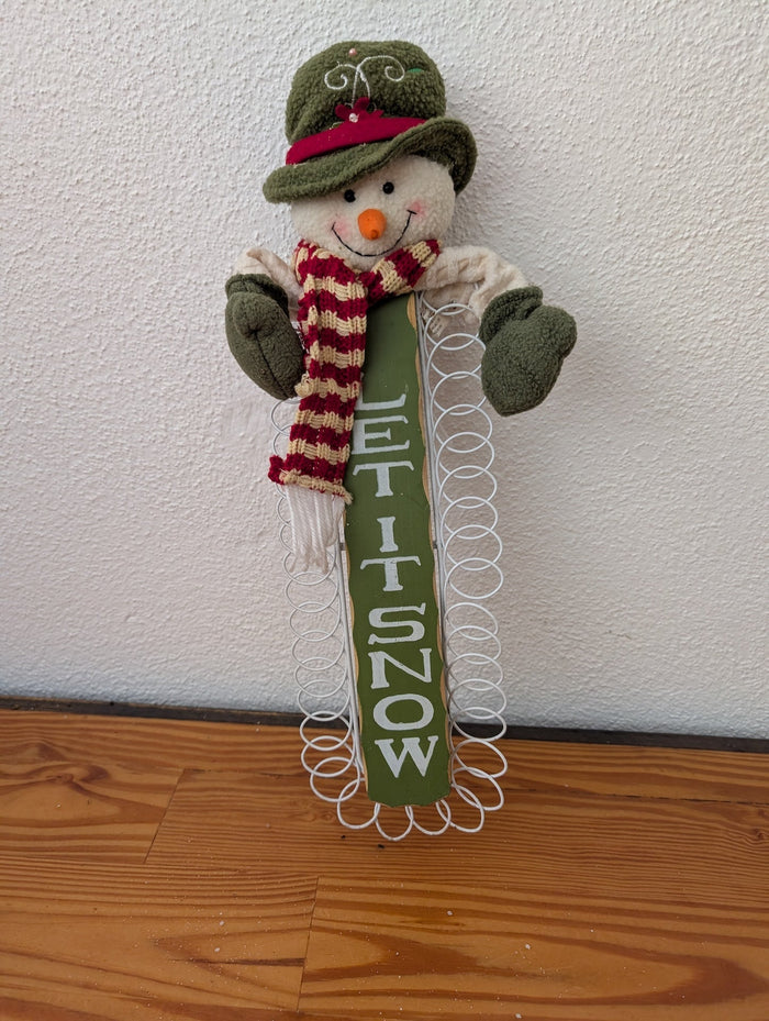 Let It Snow Card Holder from Unknown -  Holiday Decor (Fabric, Wood, Metal Decor / Card Holder, Rustic, Farmhouse, Green, White, Red, Beige)