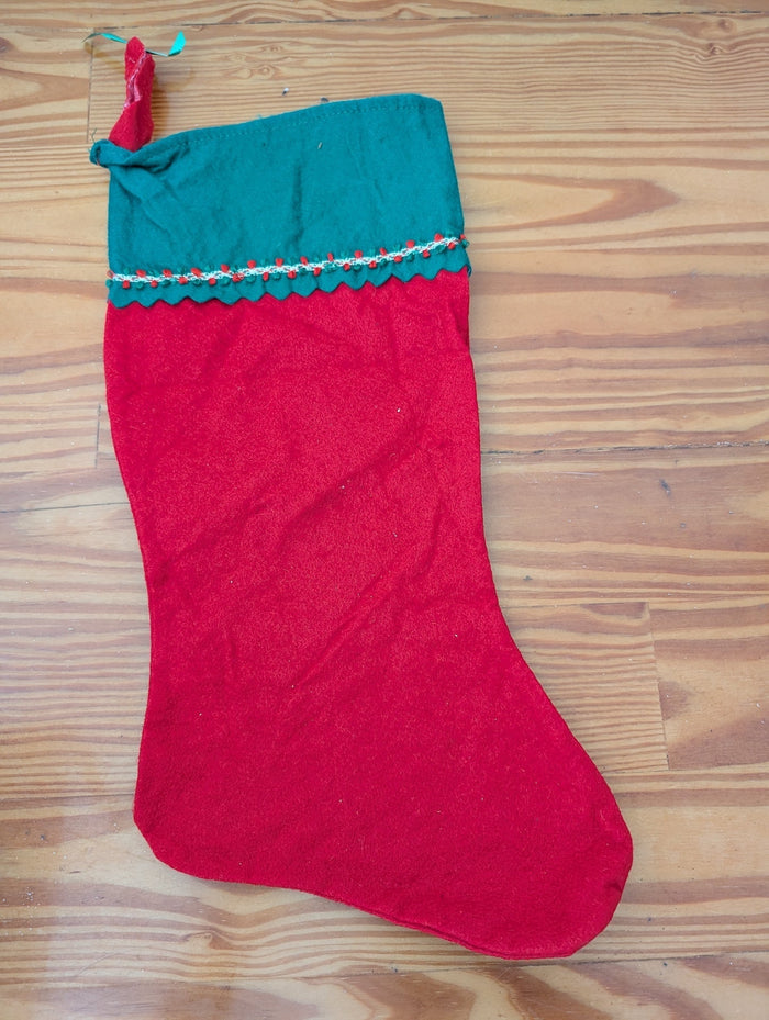 Red and Green Felt Stocking from Unknown -  Linens (Felt, Ribbon Stocking, Traditional, Kids, Red, Green, White)