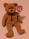 Curly the Bear - Ty Beanie Baby (Brown, 1996, Plush Toy, Stuffed Animal, MWMT, Vintage, Retired)