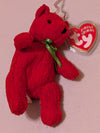 Teddy the Bear - Ty Jingle Beanie (Red, Green, 1999, Plush, Toy, Stuffed Animal, MWMT, Vintage, Retired)