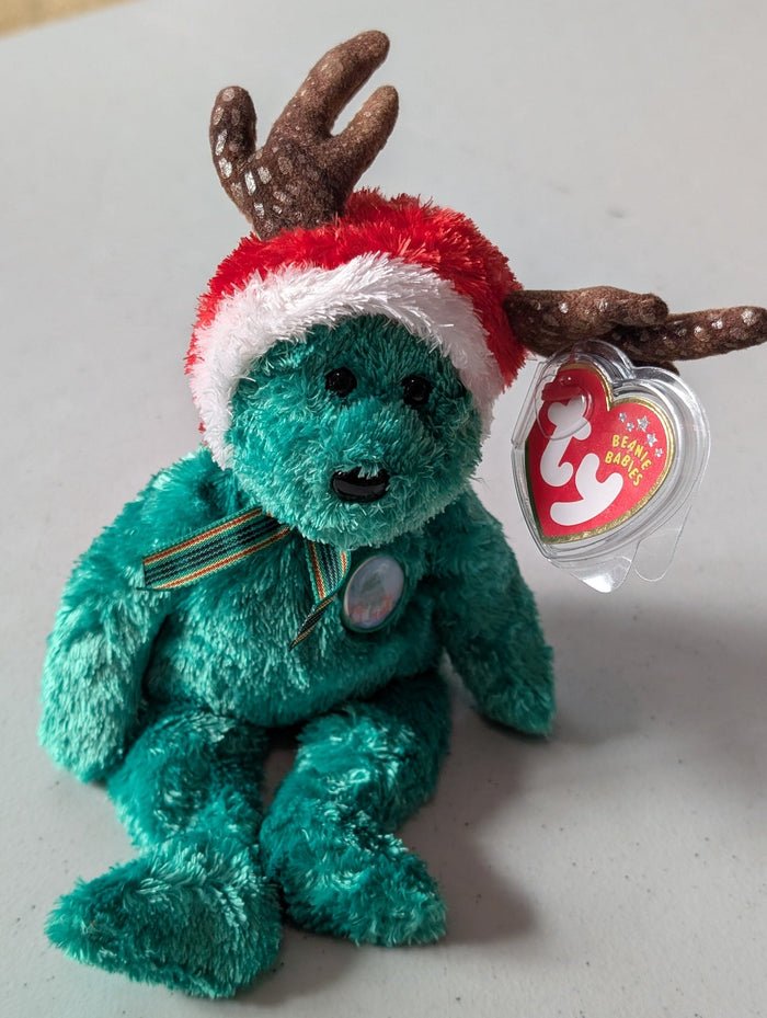 2002 Holiday Teddy the Bear - Ty Beanie Baby (Teal, 2002, Plushie, Toy, Stuffed Animal, MWMT, Vintage, Retired)