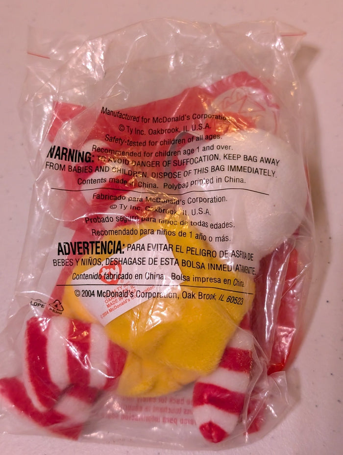 Ronald McDonald the Bear - McDonald's / Ty Teenie Beanie Baby (White, Red, Yellow, 2004, Plush, Toy, Vintage, Stuffed Animal, Retired)