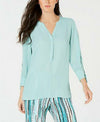 JM Collection Split-Neck Grommet-Sleeve Top
