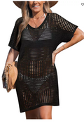 Cupshe Womens Crochet Short Sleeve Cover-Up Mini Beach Dress