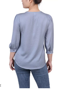 NY Collection Womens Missy Elbow Sleeve Satin Blouse, Large