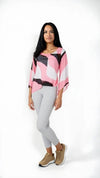 Alfani Petite Printed Bubble Top- Pink Twirl Block, Size XS