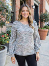 Style & Co Contrast Balloon-Sleeve Top, Small