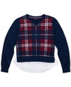 Tommy Hilfiger Girls Cotton Plaid Peplum Sweater, Size 5