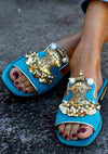 Elina Linardaki Cleopatra Sandals, Turquoise, Size 5
