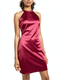 Crystal Doll Junior's Strappy Satin Halter Dress Wine Size 13