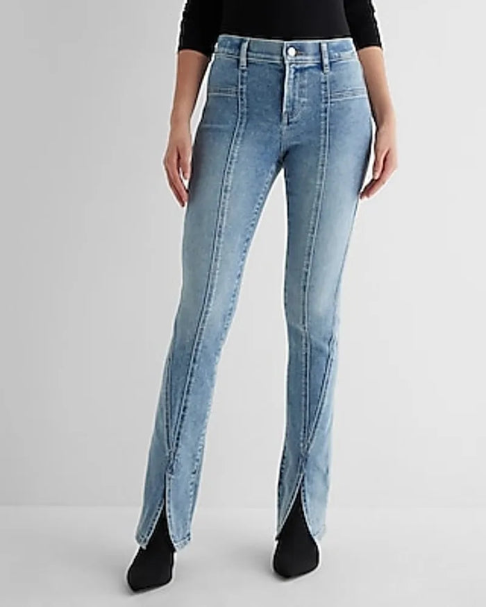 Express Mid Rise Seamed Front Vent Skyscraper Jeans, 6R