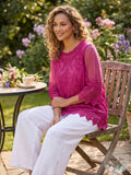 Ultra Pink Embroidered Tunic Top, Size Medium