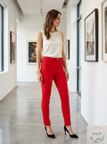 I.N.C. Seamed Extend-Tab Skinny Pants Red, Size 10